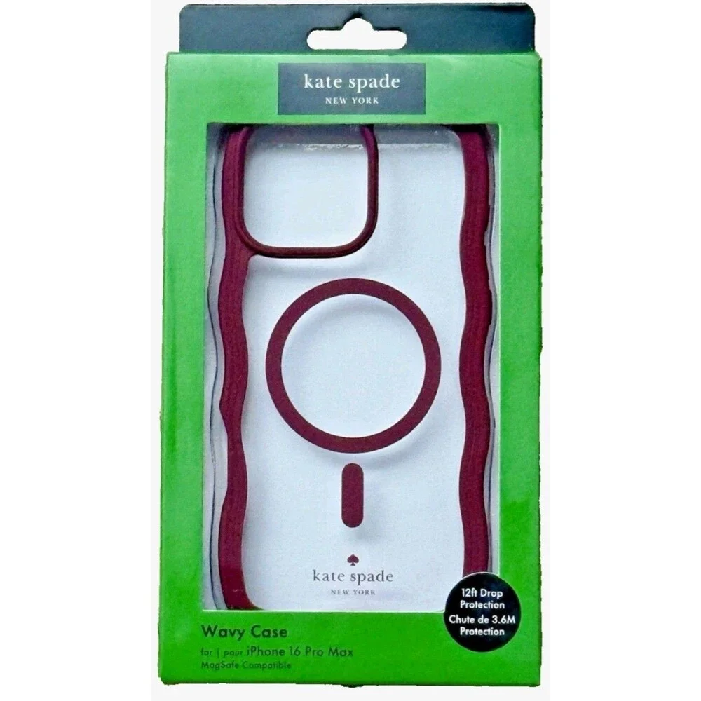 Kate Spade iPhone 16 Pro Max Case w MagSafe Maroon Red Wavy